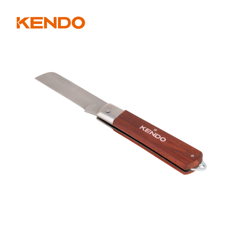 سكين كهربائي ذو شفرة مستقيمة من الفولاذ المقاوم للصدأ بمقبض خشبي