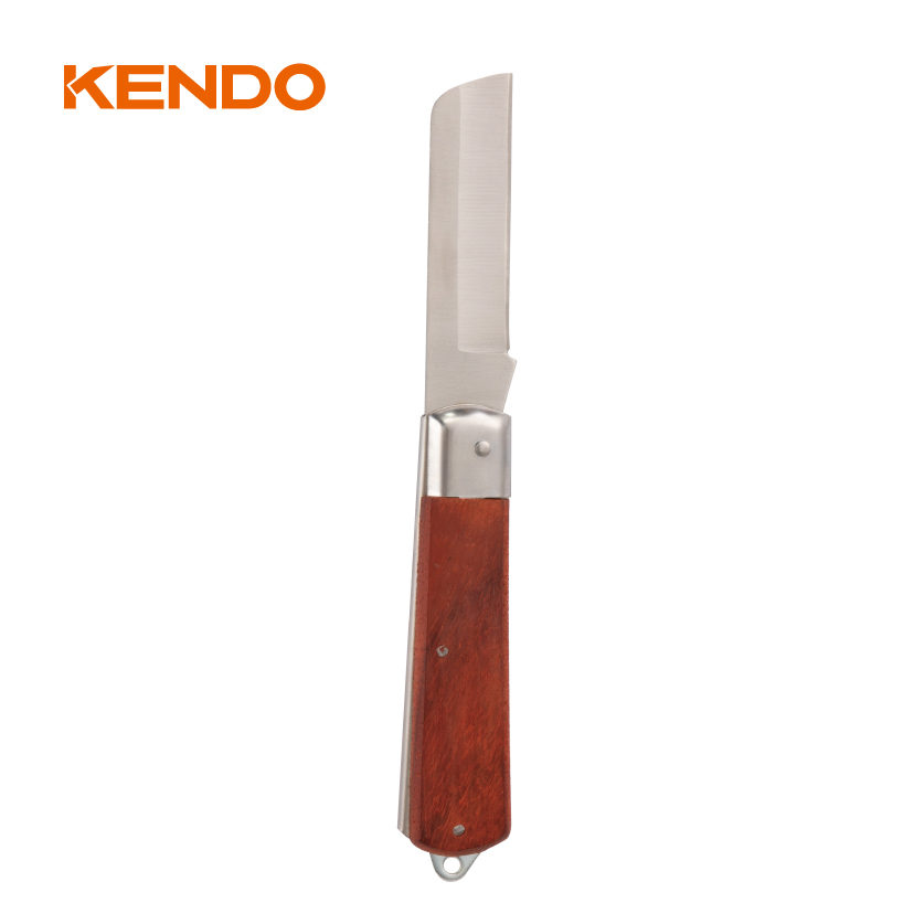 سكين كهربائي ذو شفرة مستقيمة من الفولاذ المقاوم للصدأ بمقبض خشبي